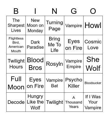 Twilight Bingo Card