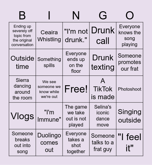Schmidt Bingo Card