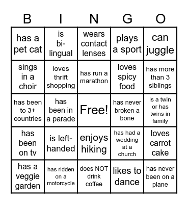 Fellowship BINGO Card