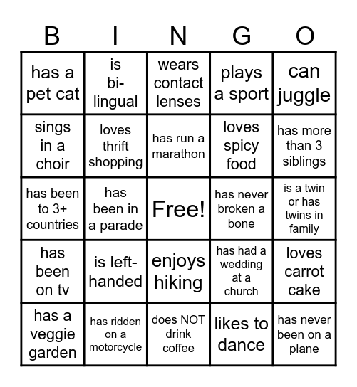 Fellowship BINGO Card