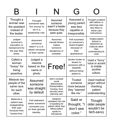 Bias Bingo Card