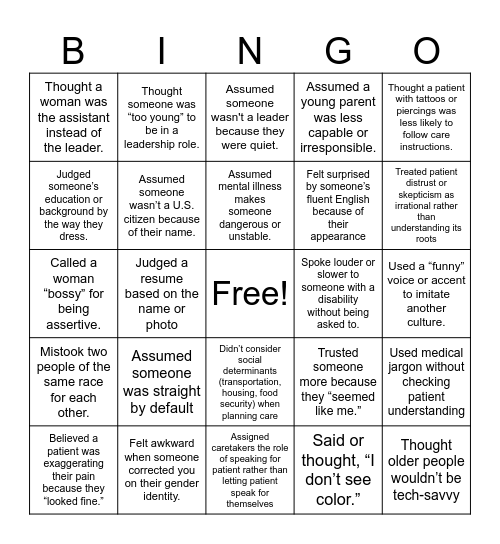 Bias Bingo Card