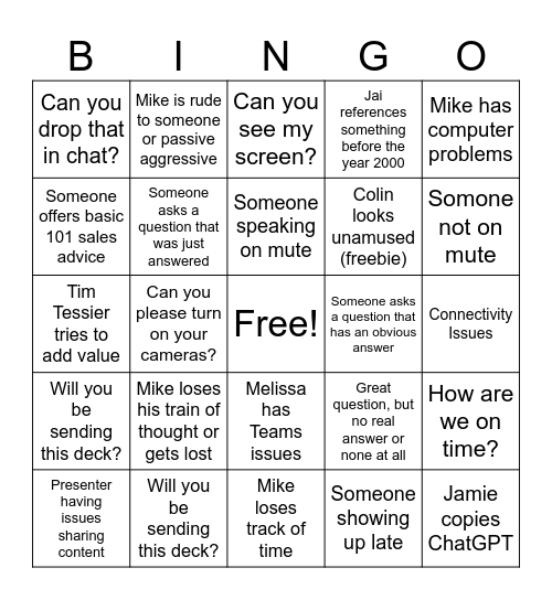 GHA Training Bingo Card