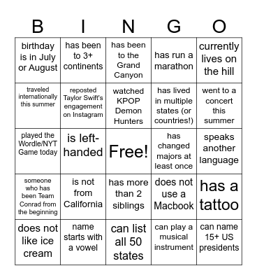 Cru Icebreaker Bingo-- Find someone who... Bingo Card