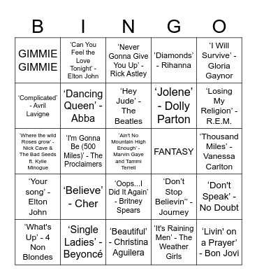 KARAOKE Bingo Card