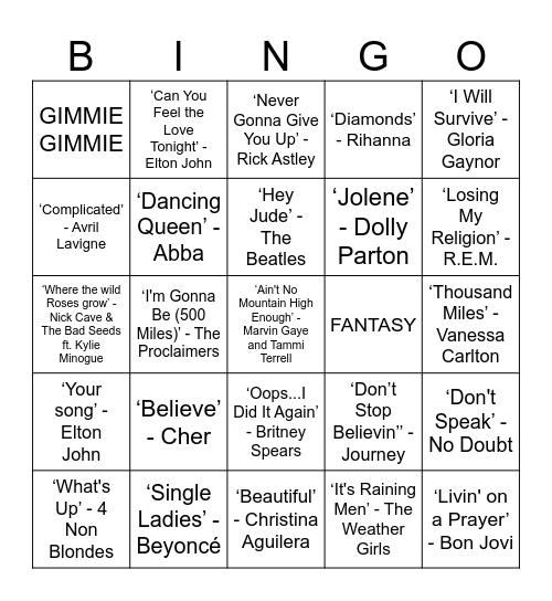 KARAOKE Bingo Card