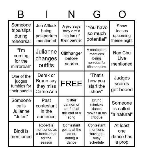 DWTS Season 34 Bingo Card