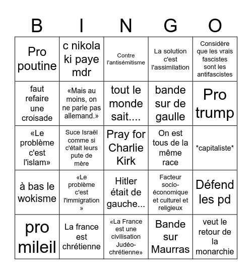 Bingo droitardé Bingo Card