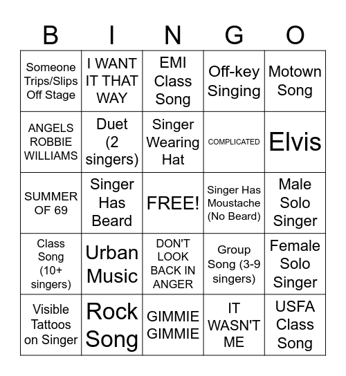 Karaoke Bingo Card