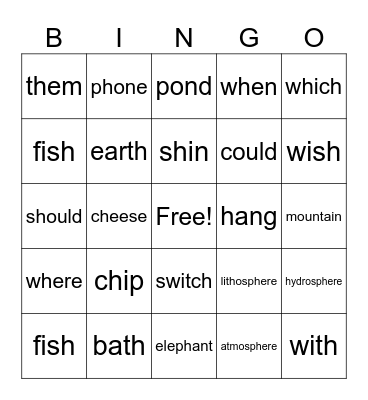 Digraphs Bingo Card