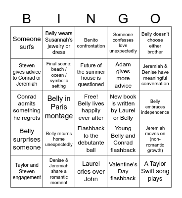 The Summer I Turned Pretty Finale Bingo Card
