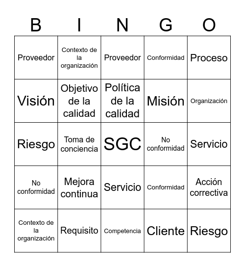 Jugando con la Calidad: Bingo ISO 9000 Bingo Card