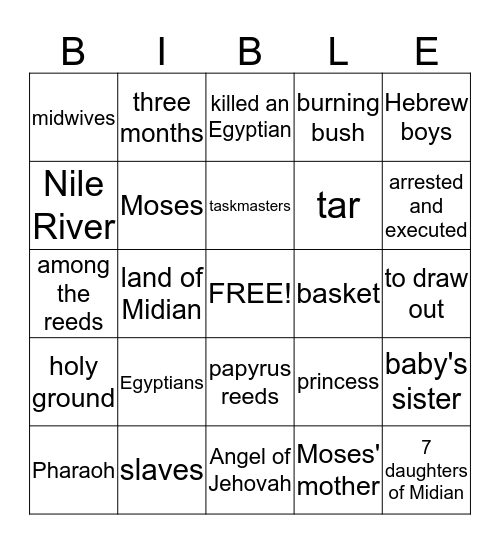 Moses Bingo Card