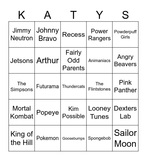 CarTOONS Bingo Card