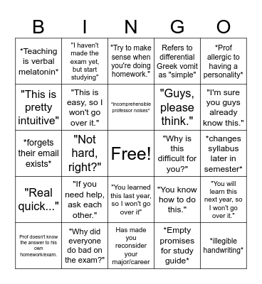 Engineering Core Bingo Card