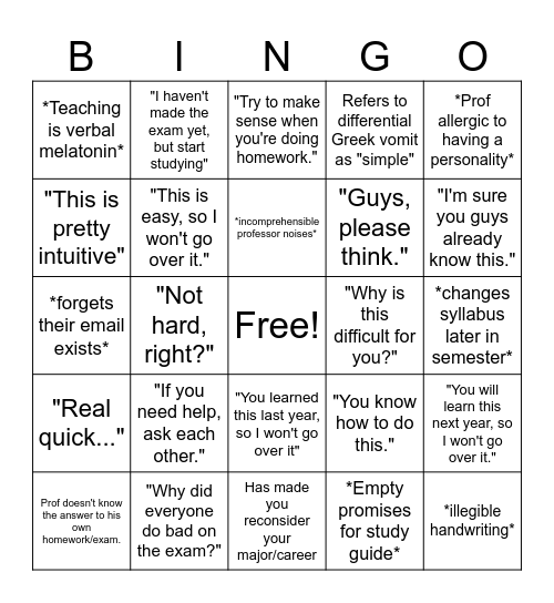 Engineering Core Bingo Card