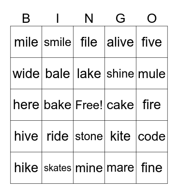 Long Vowel Sounds - Letter 'E' Bingo Card