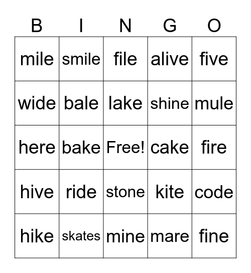 Long Vowel Sounds - Letter 'E' Bingo Card