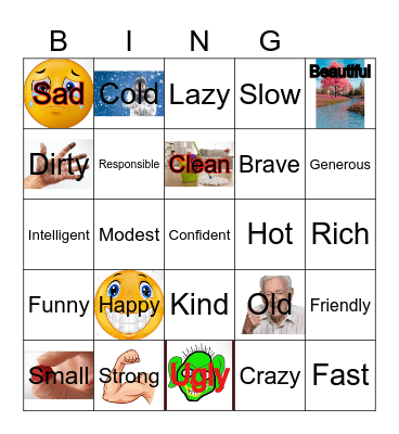 adjective of people Bingo Card