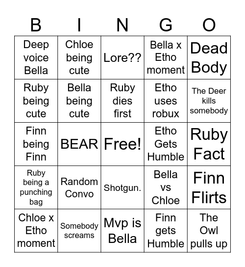 Etho bingo Card