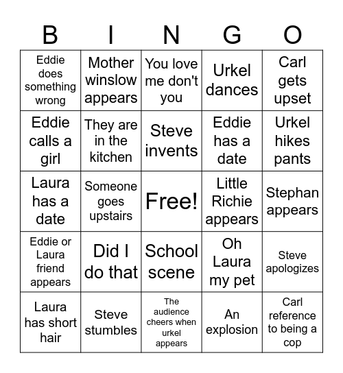 Urkel Bingo Card
