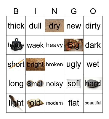 adjective - things Bingo Card