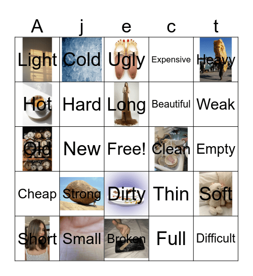 Adjective- things Bingo Card