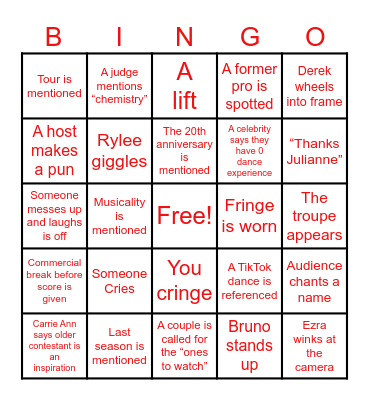 DWTS BINGO Card
