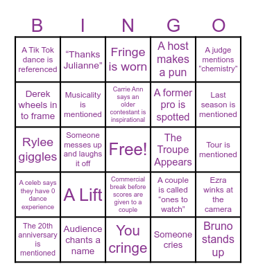 DWTS Premier Bingo Card