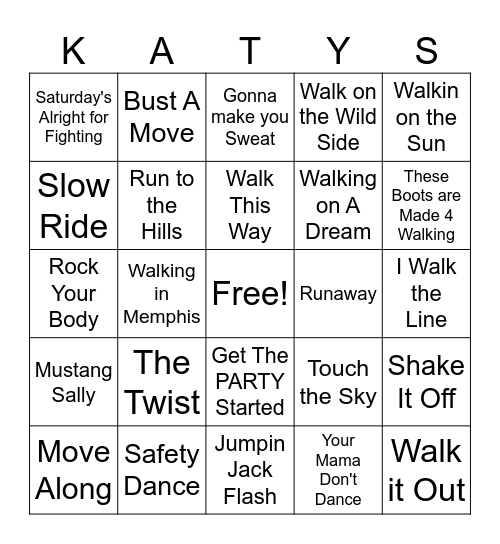 Get Moving! Bingo Card