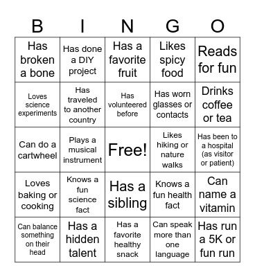 Human Bingo-Hands for Health Bingo Card