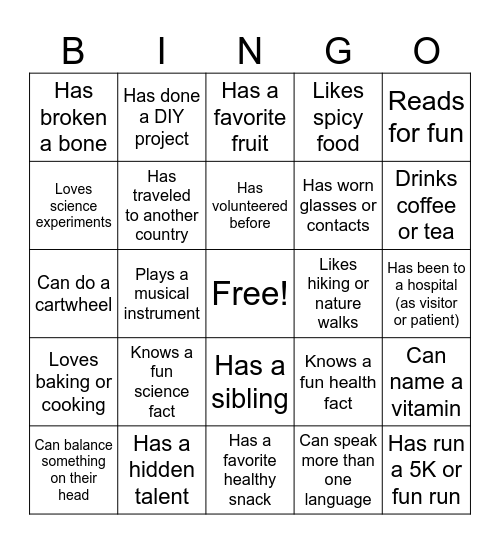 Human Bingo-Hands for Health Bingo Card