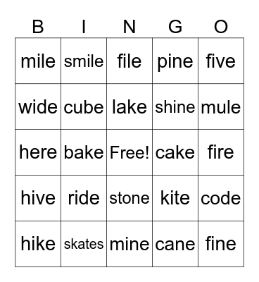 Long Vowel Sounds - Letter 'E' Bingo Card