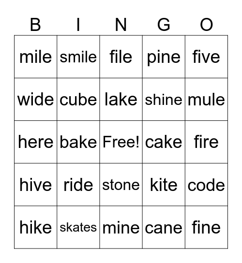 Long Vowel Sounds - Letter 'E' Bingo Card