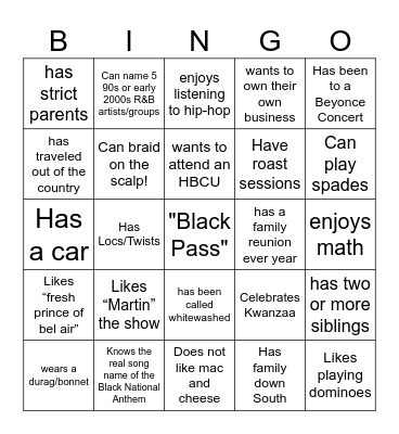 Black Bingo Card