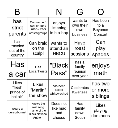 Black Bingo Card