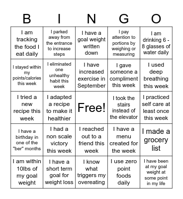 Biggest Loser Bingo Card