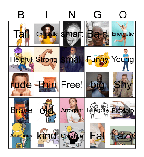 Adjetives-person Bingo Card