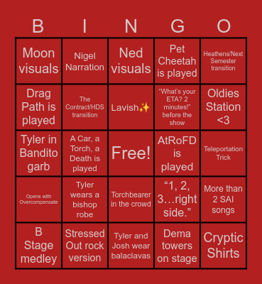 Breach Tour Bingo Card