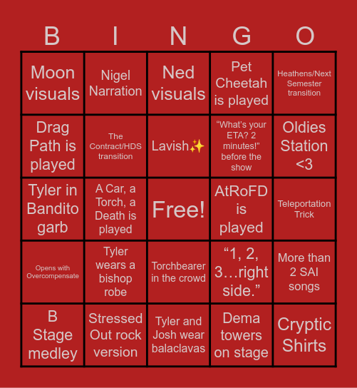 Breach Tour Bingo Card