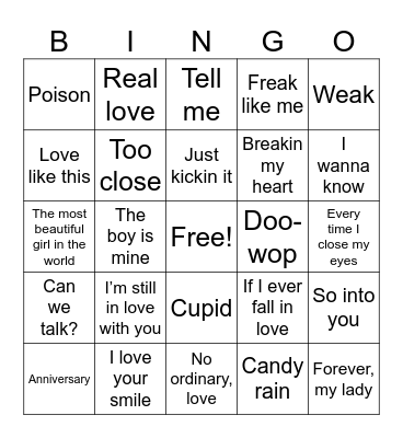90s R&B Mix Bingo Card