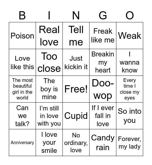 90s R&B Mix Bingo Card