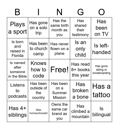 Name someone who... Bingo Card
