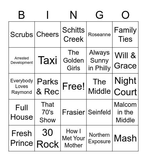 Famous Sitcoms Bingo Card