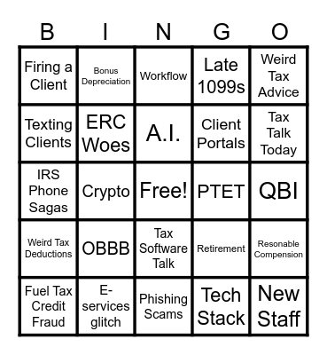 Shop Talk Bingo Card