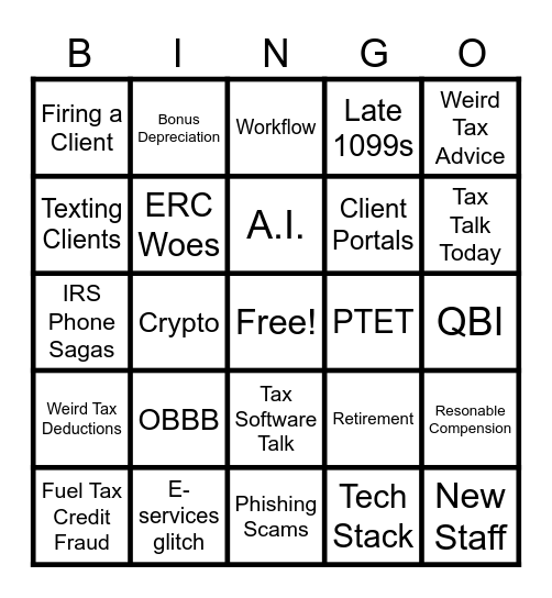Shop Talk Bingo Card