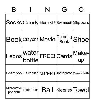 Sleep Bingo Card
