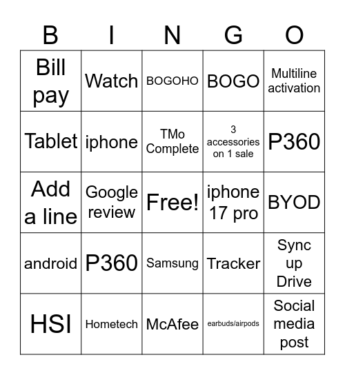 TMo Shuffle Bingo Card