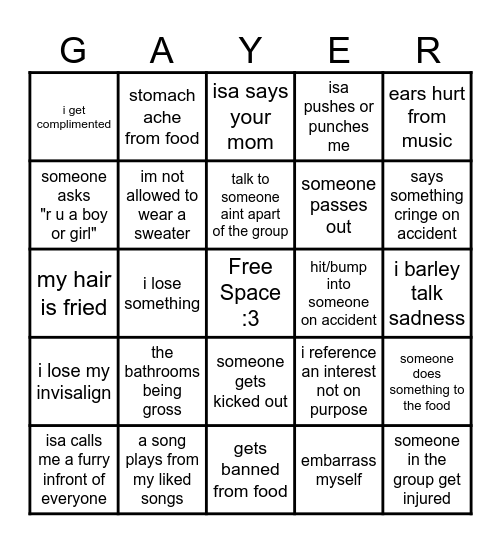 Homecoming Predictions Bingo Card