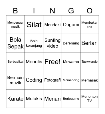 Hobi Saya Bingo Card